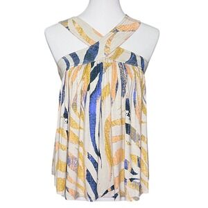 We The Free People Abstract Flowy Halter Top Blue Yellow Relaxed Boho XS